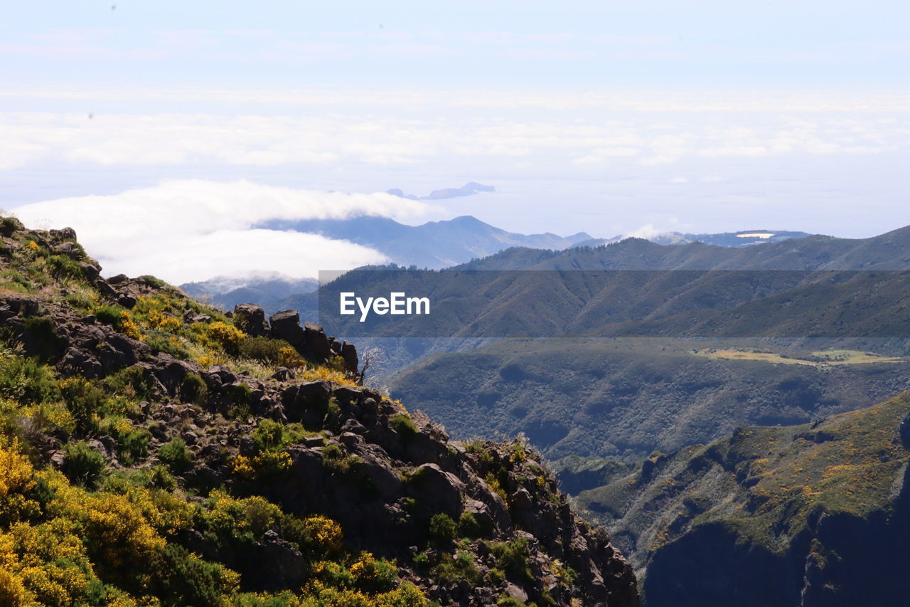 high angle view of mountain range against sky