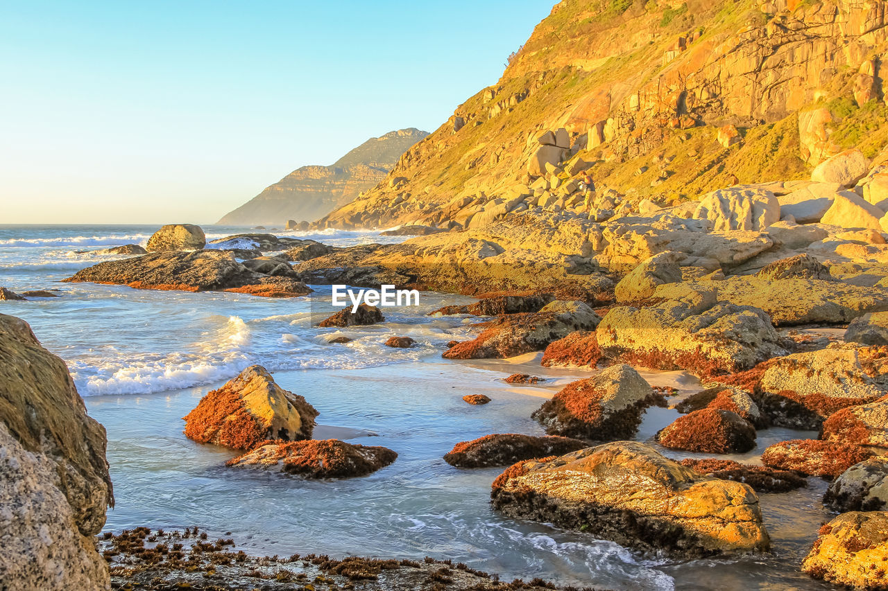 Scenic view of sea against clear sky