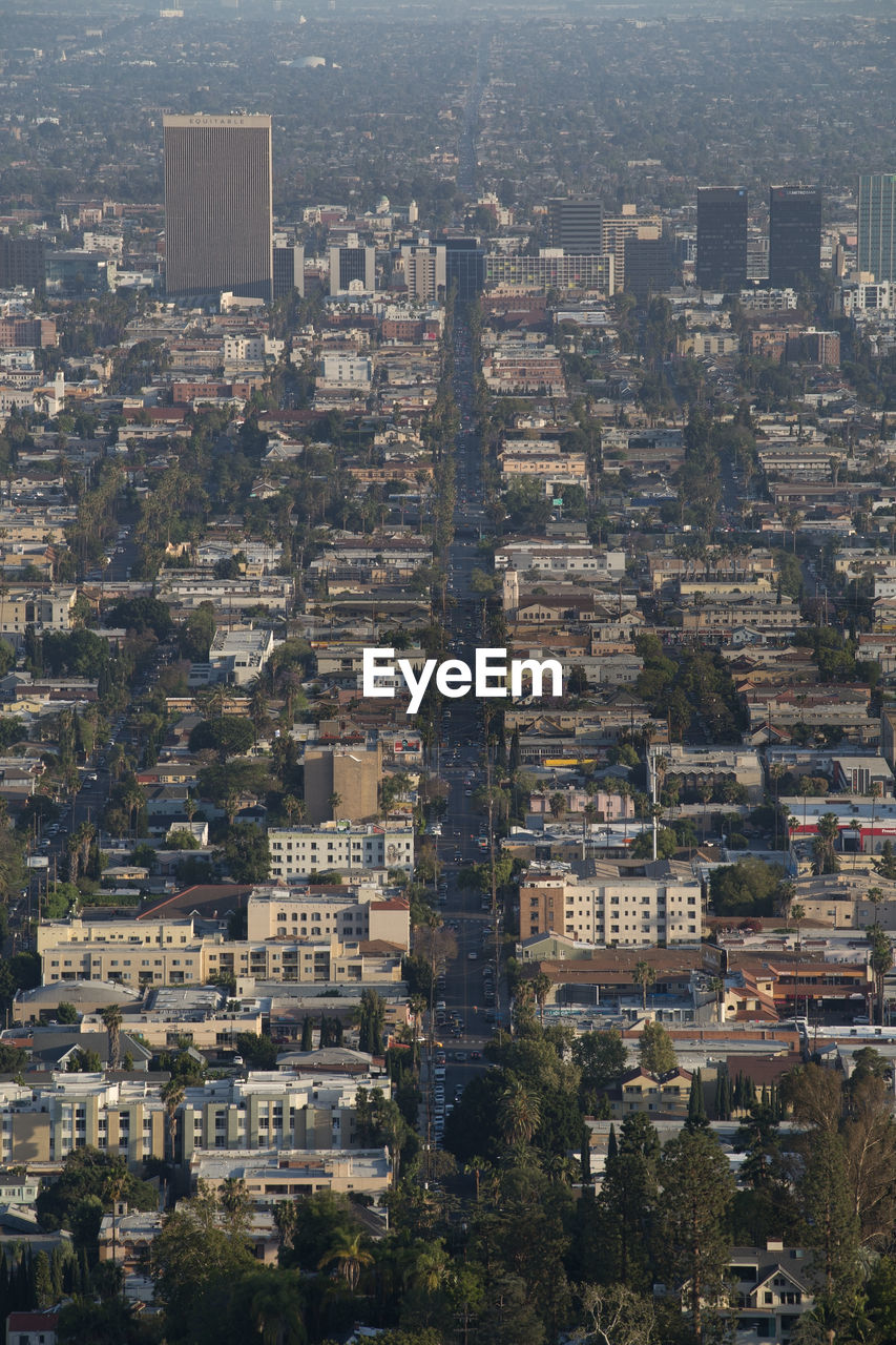 High angle view of buildings in city