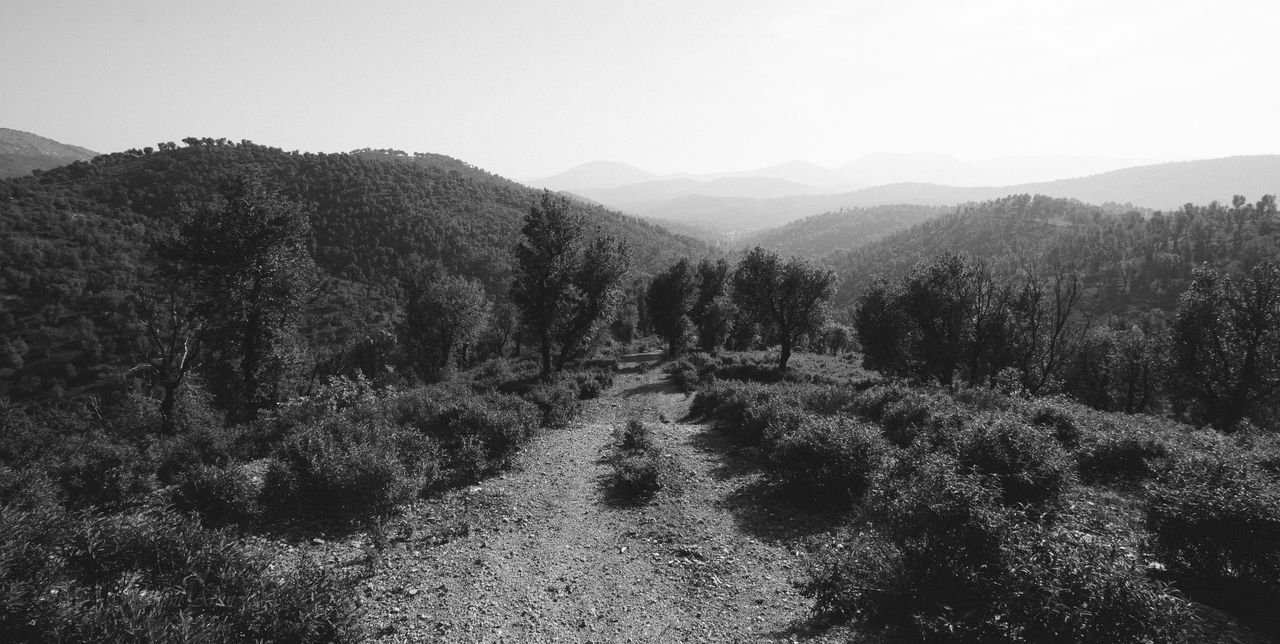 Scenic view of mountains against clear sky