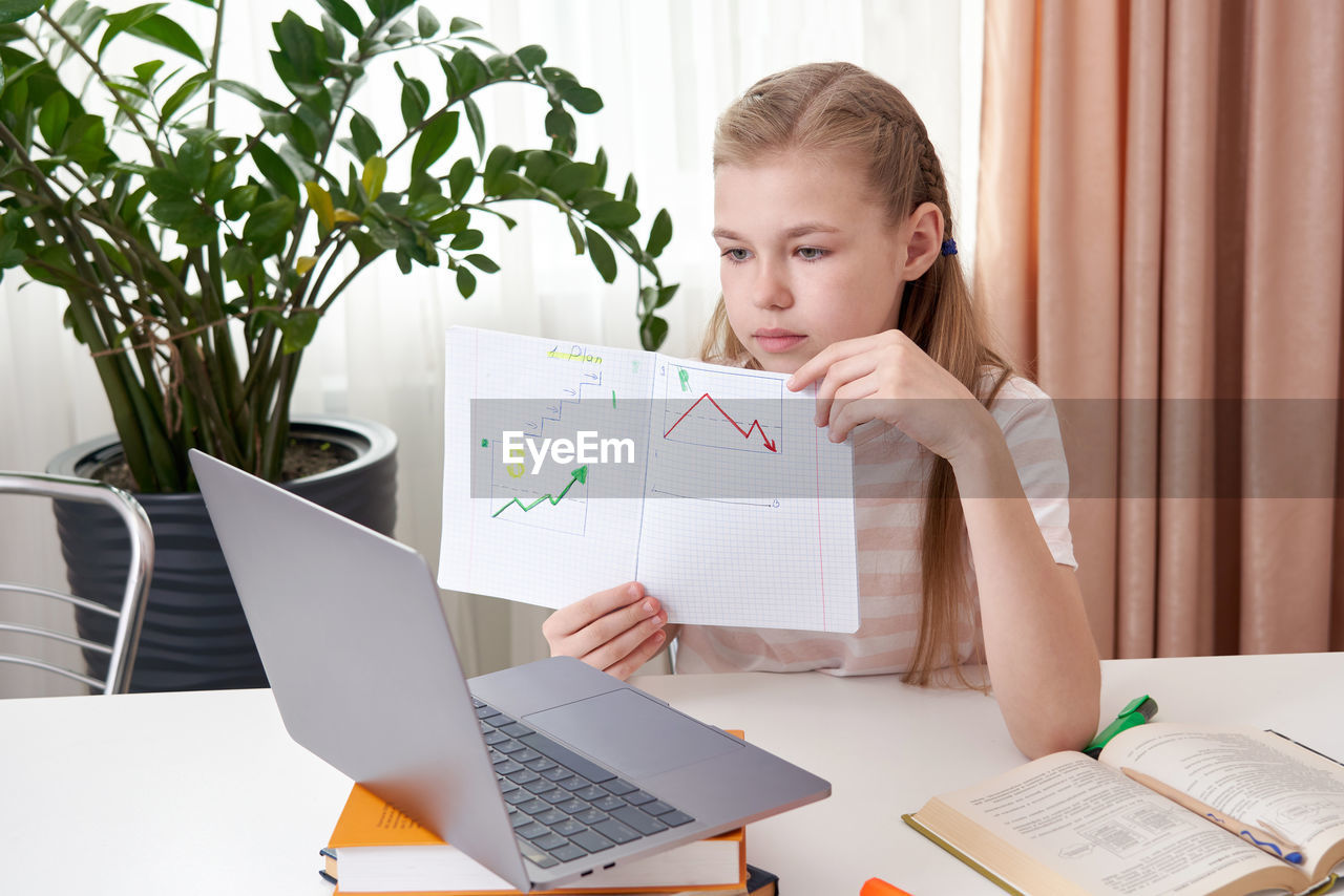 Girl attending online class