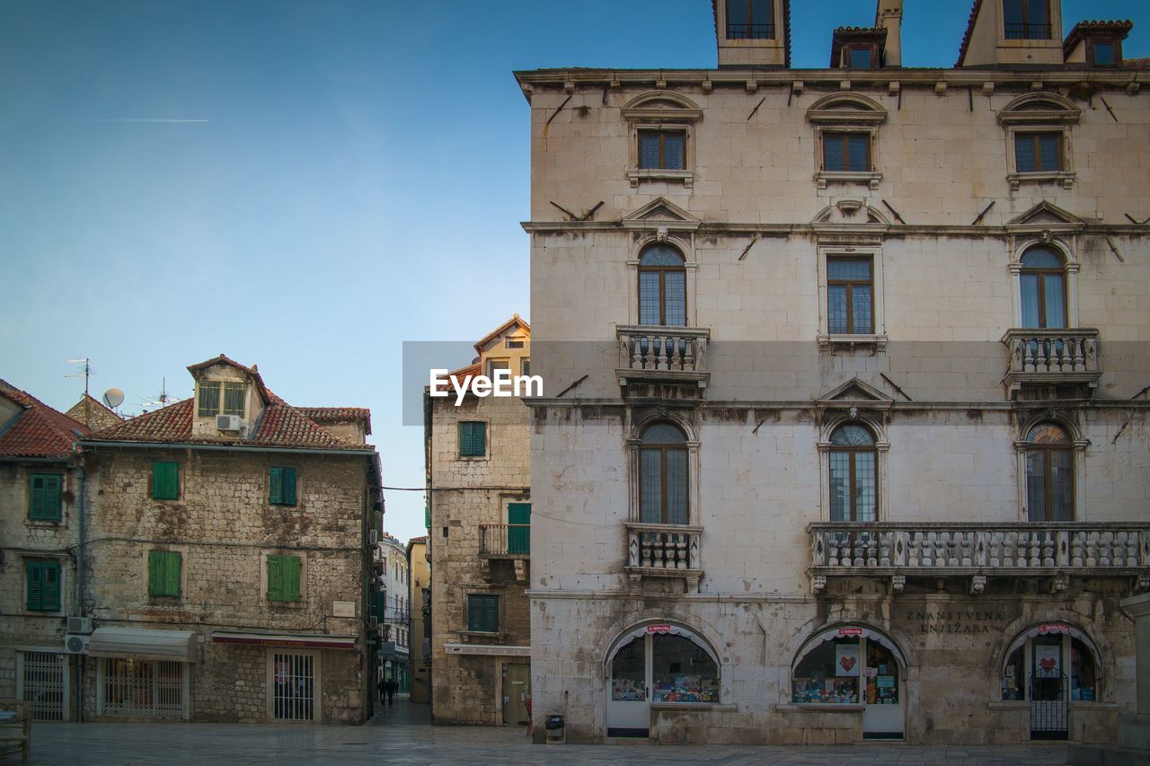 Low angle view of buildings in city. historical buildings in the city center of split, croatia. 