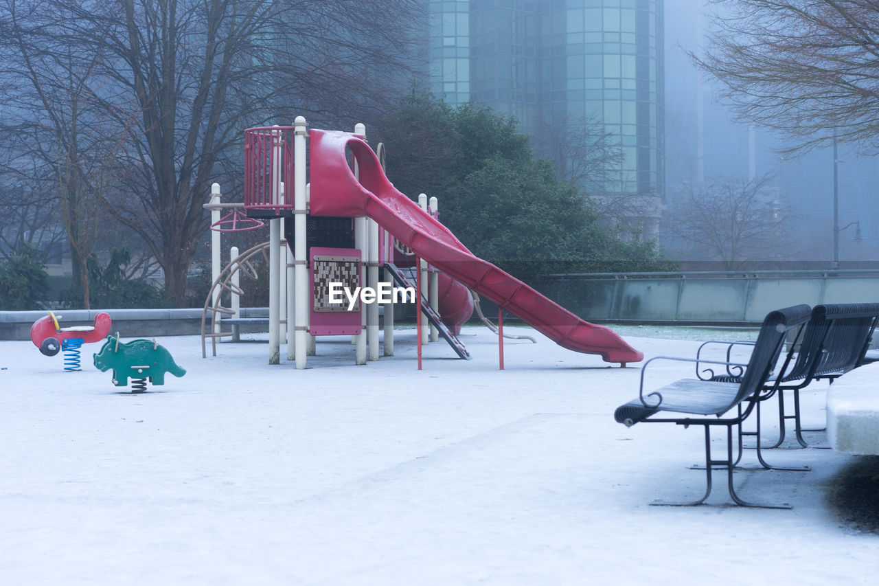 View of playground in winter