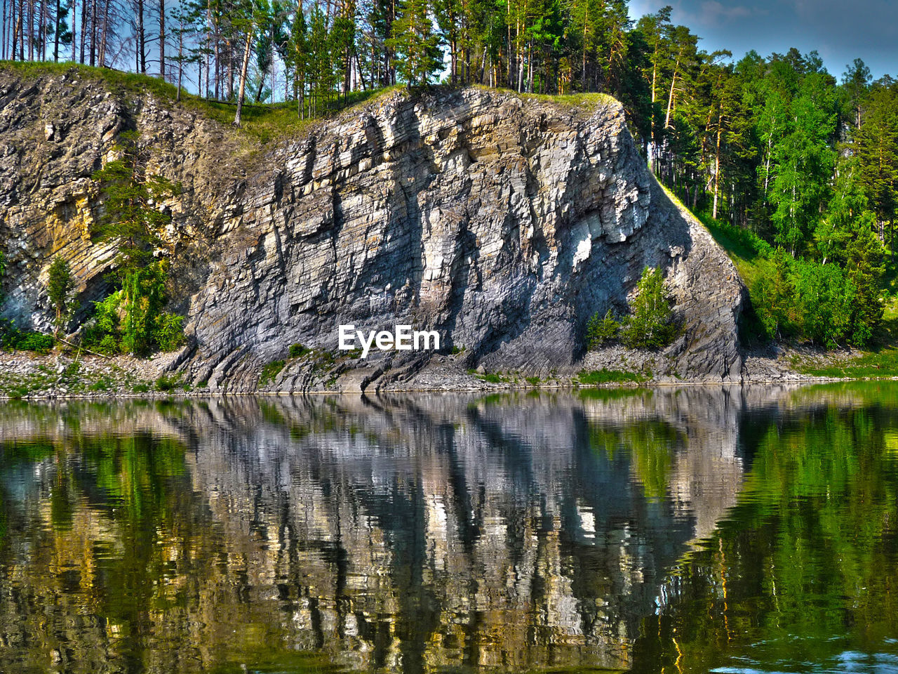 Reflection of trees in lake against sky