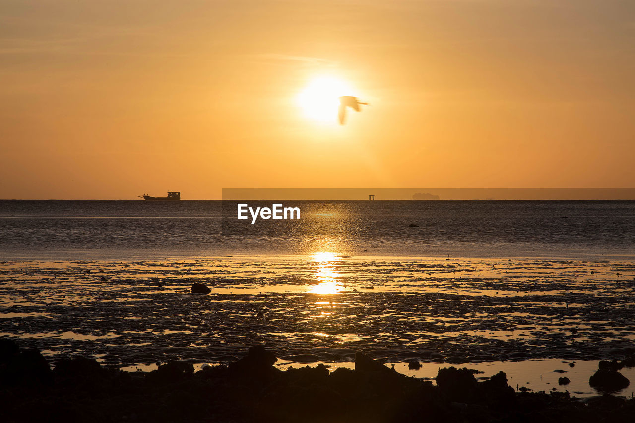 SCENIC VIEW OF SUNSET OVER SEA