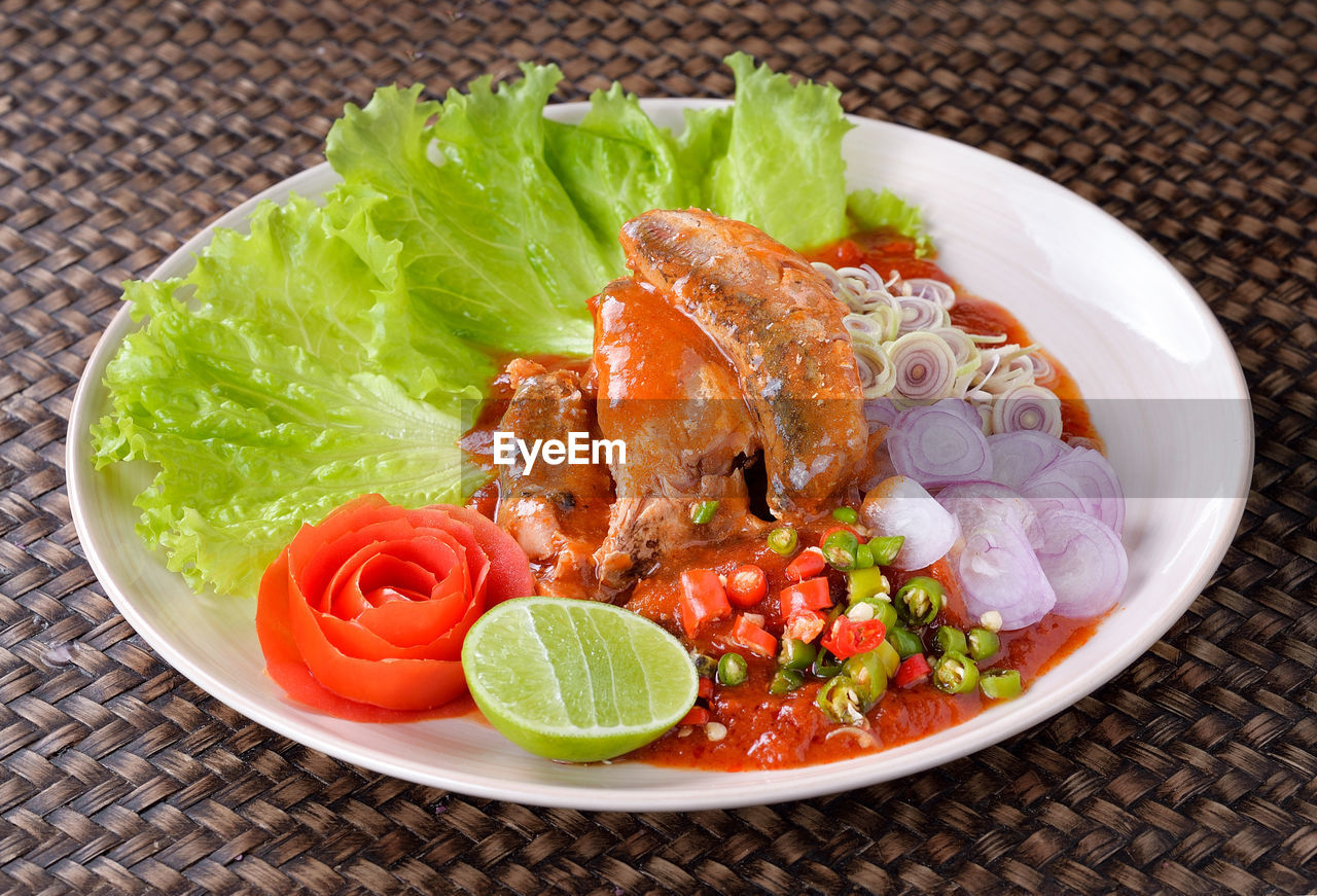 Spicy fish canned sardines salad, thai food
