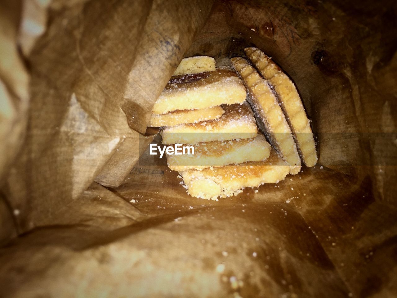 Directly above view of cookies in paper bag