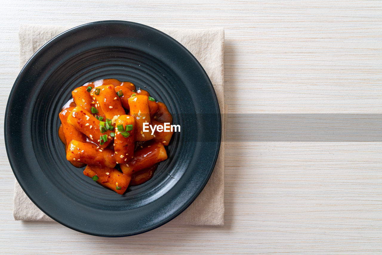 high angle view of food served in plate on table