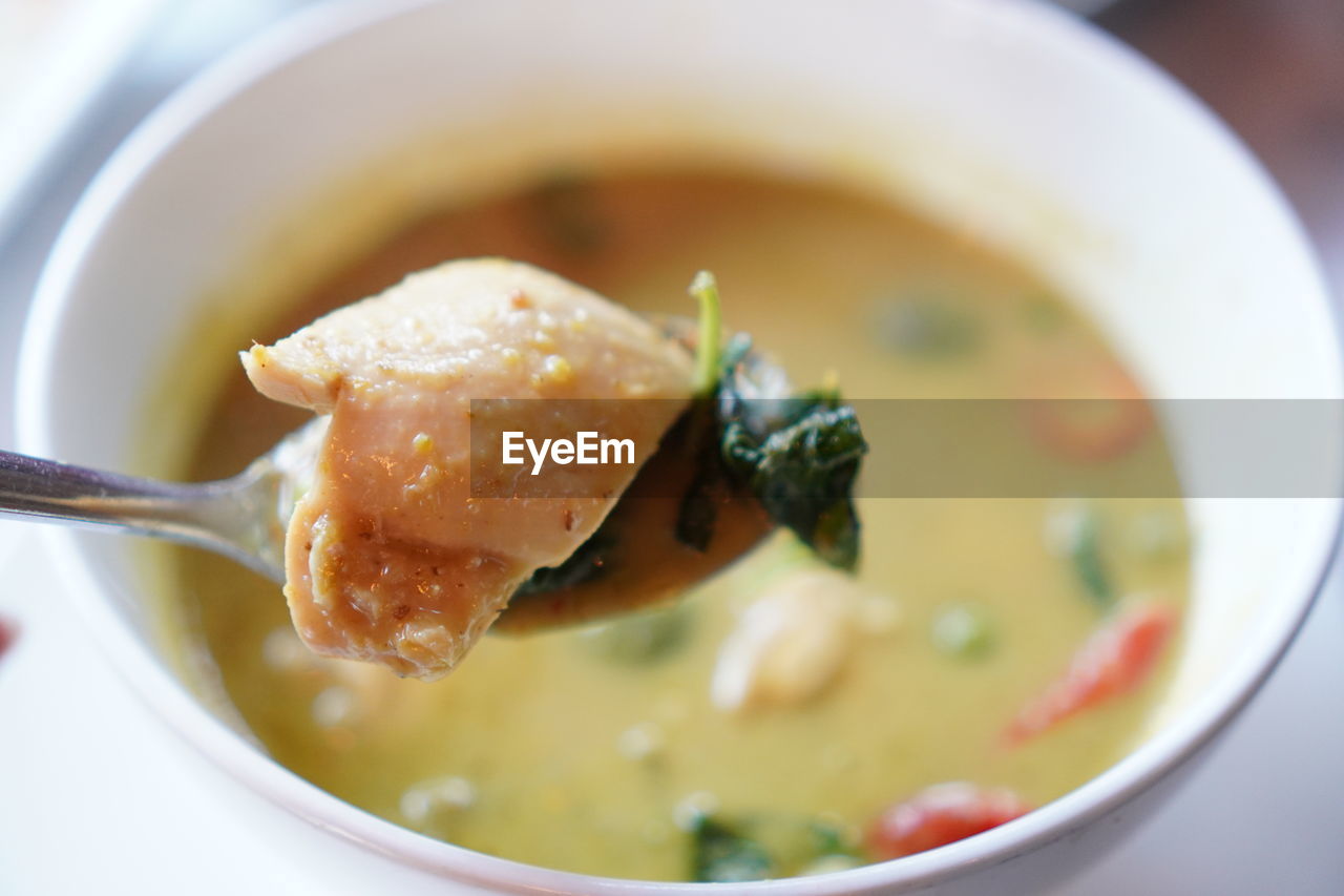 high angle view of food in bowl on table