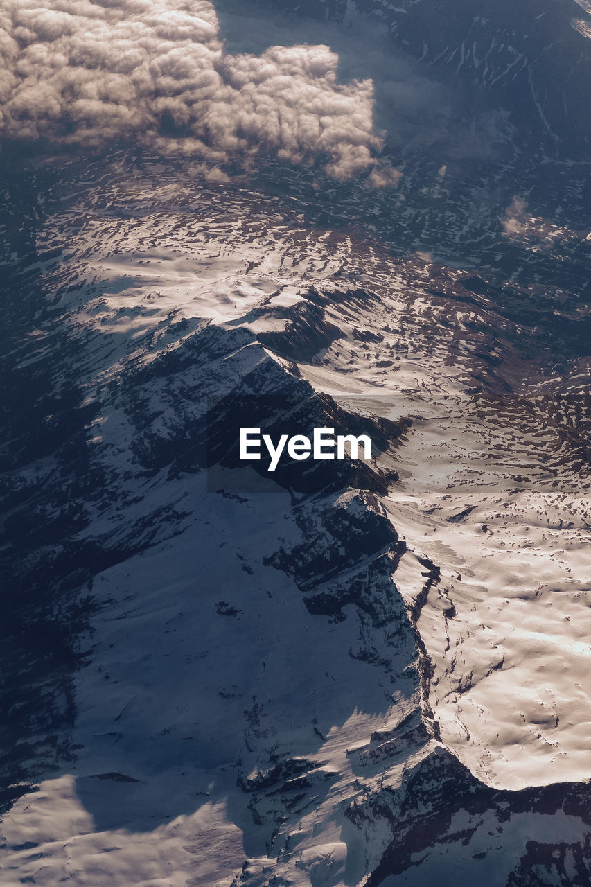 Aerial view of snow covered landscape
