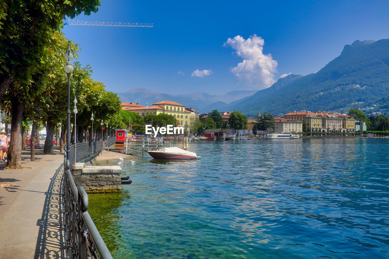 The promenade by the lugano lake, lugano, switzerland in a sunny summer day.