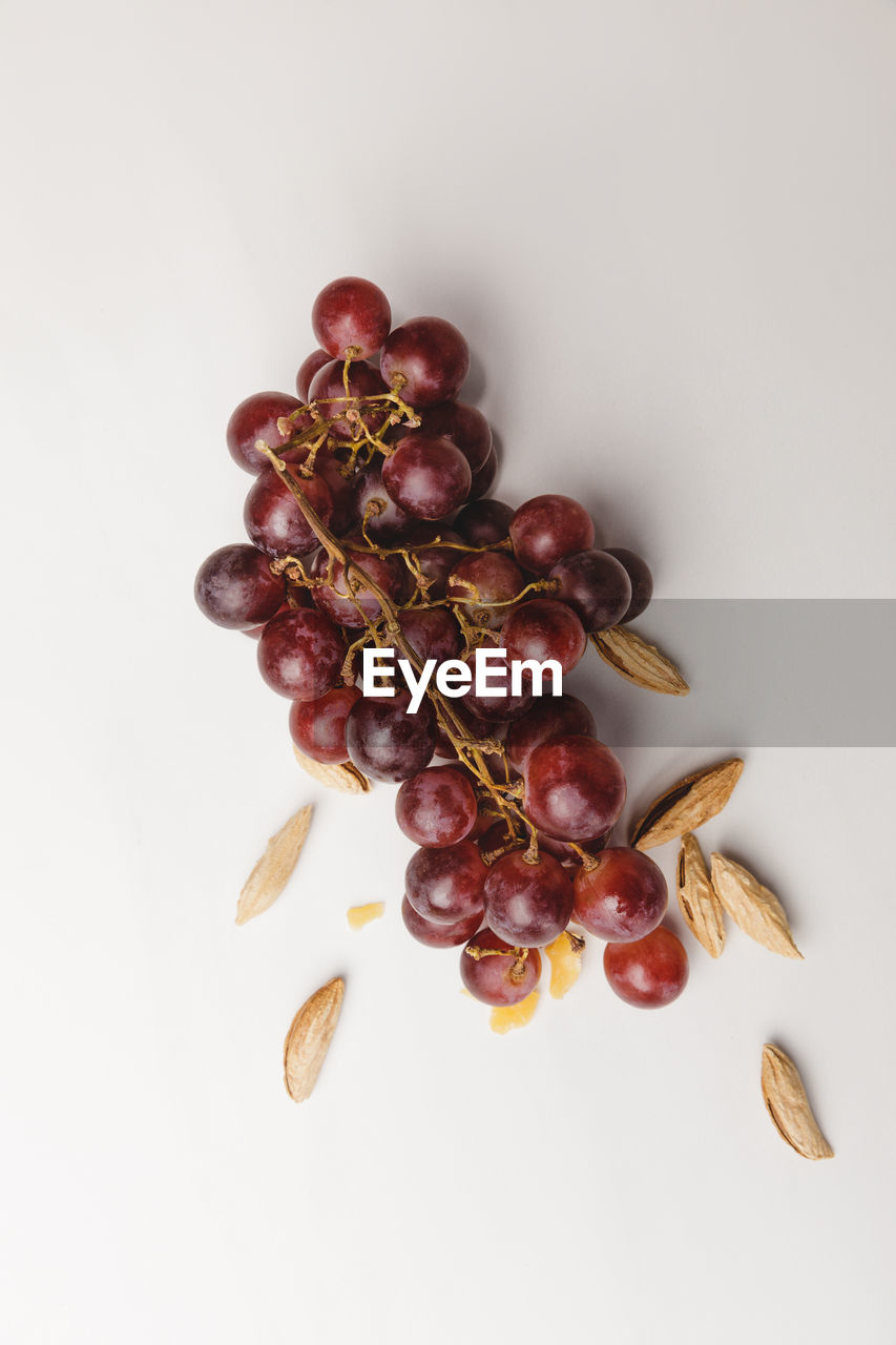 directly above shot of grapes against white background