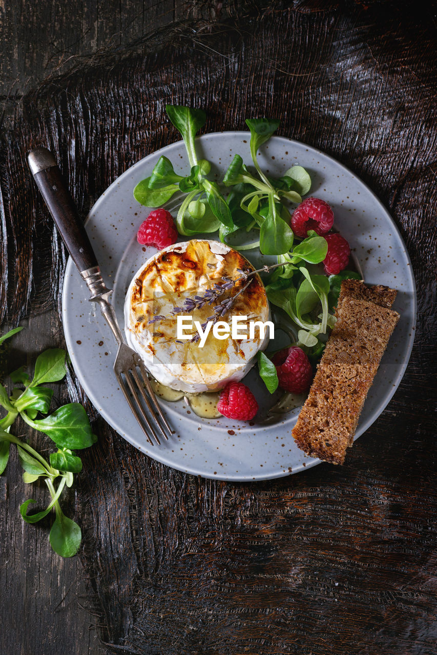 High angle view of breakfast on table