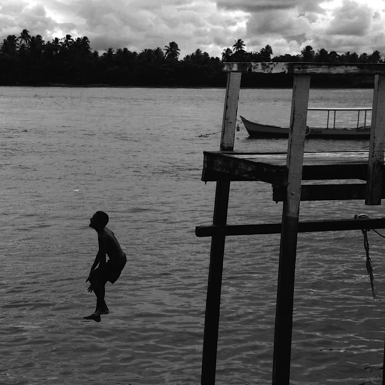 Man jumping into lake