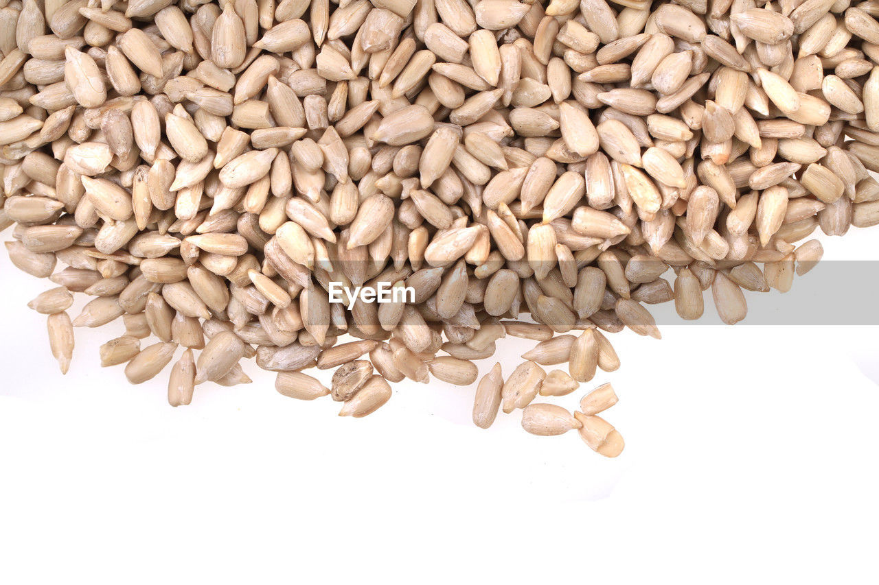 food and drink, food, sunflower seed, white background, seed, whole grain, large group of objects, healthy eating, wellbeing, cereal plant, emmer, produce, agriculture, wheat, food grain, freshness, raw food, cut out, plant, studio shot, crop, indoors, abundance, no people, barley, heap, nature, close-up, whole wheat, organic, still life, oats - food, backgrounds