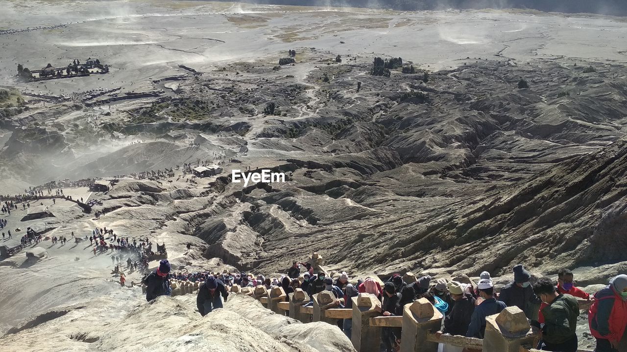 High angle view of people on mountain