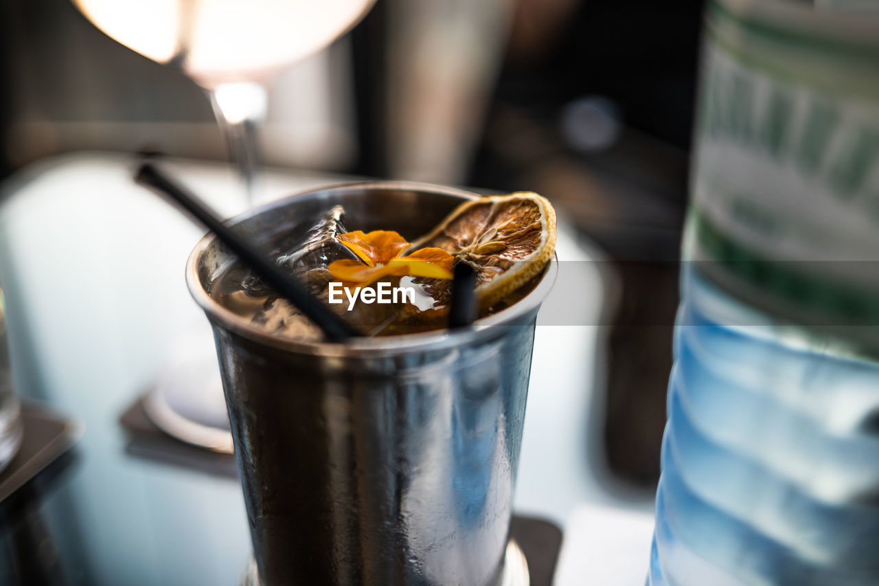 Close-up of drink in glass on table