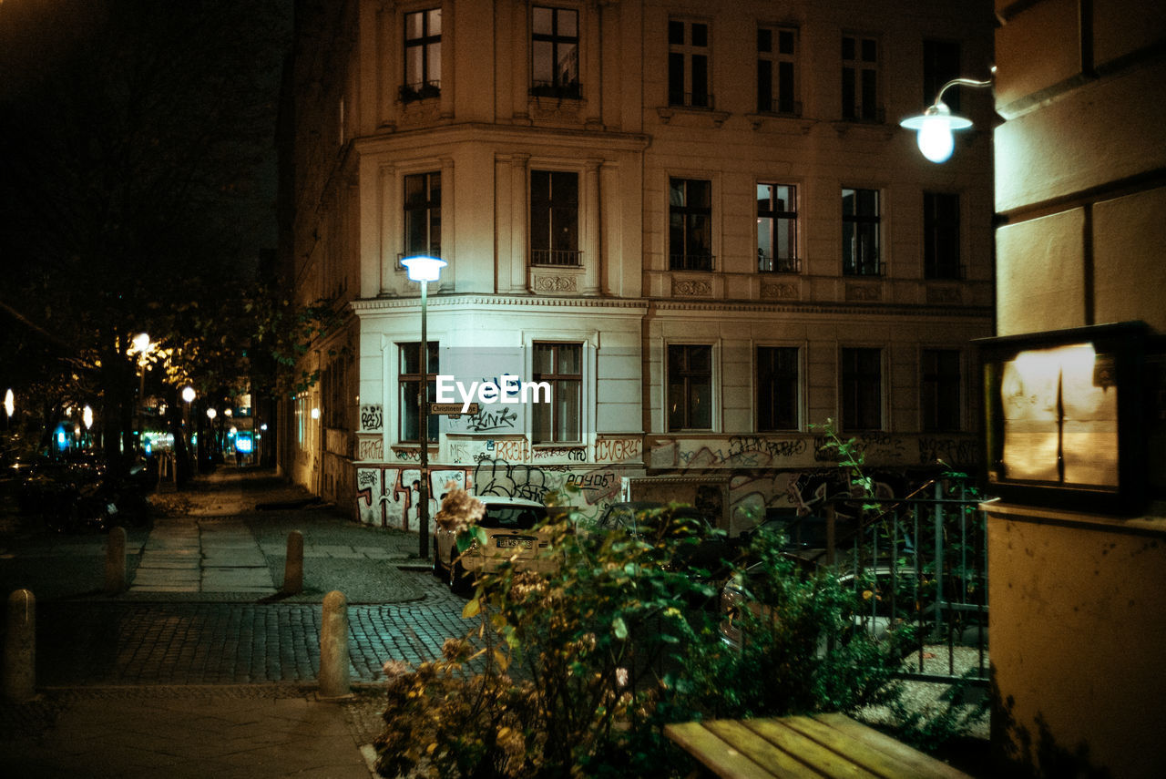 ILLUMINATED BUILDING AT NIGHT