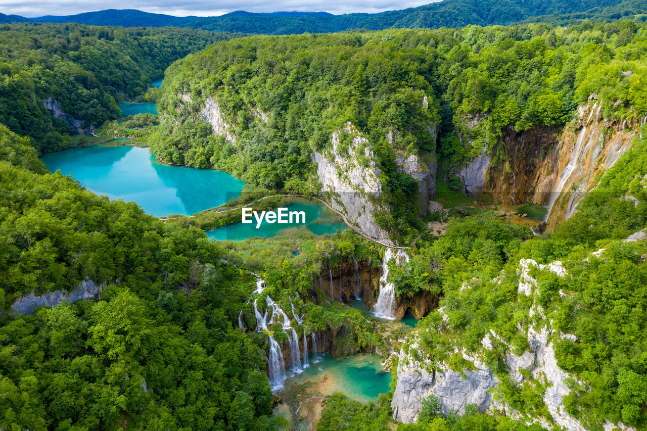 Aerial view of the plitvice lakes national park, croatia