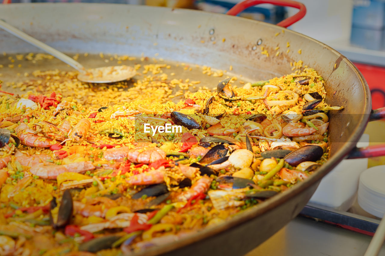 Close-up of food in wok