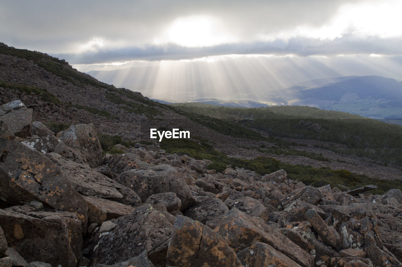 Scenic view of rocky mountains against sky