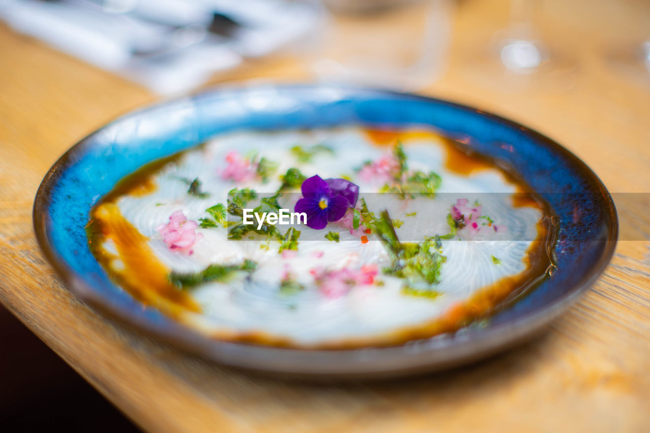 close-up of food in bowl on table