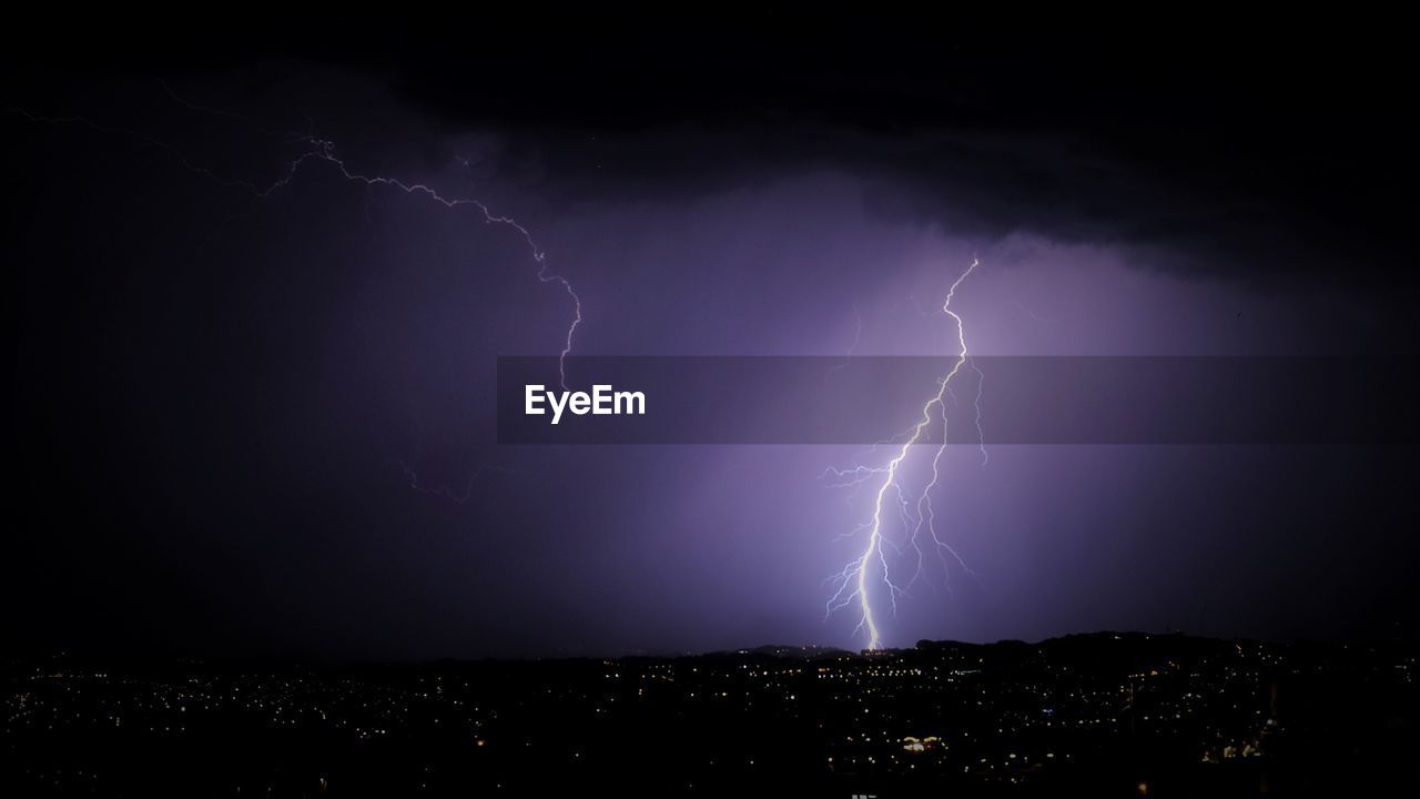 Lightning in sky at night