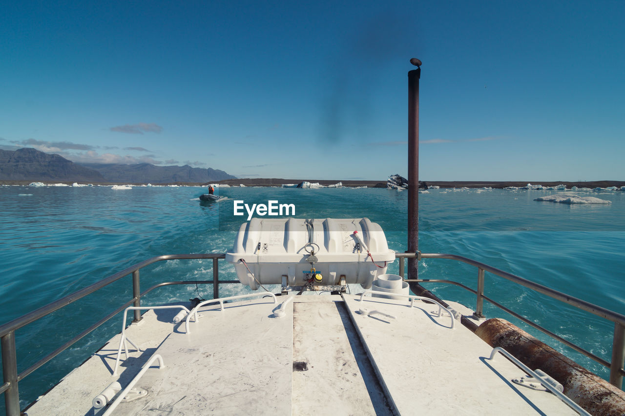 Close up ship stern in azure sea concept photo