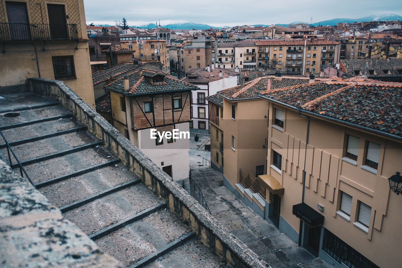 High angle view of buildings in town