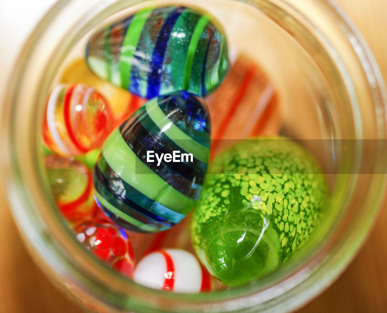 Close-up of easter eggs in container on table