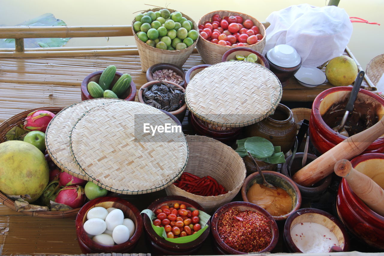 High angle view of fruits for sale in market