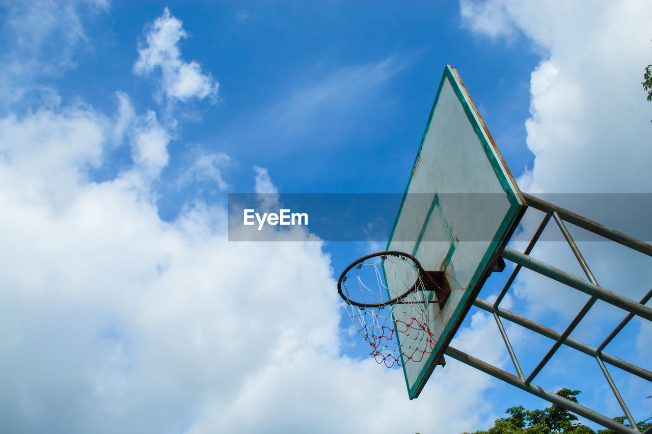 LOW ANGLE VIEW OF BASKETBALL HOOP