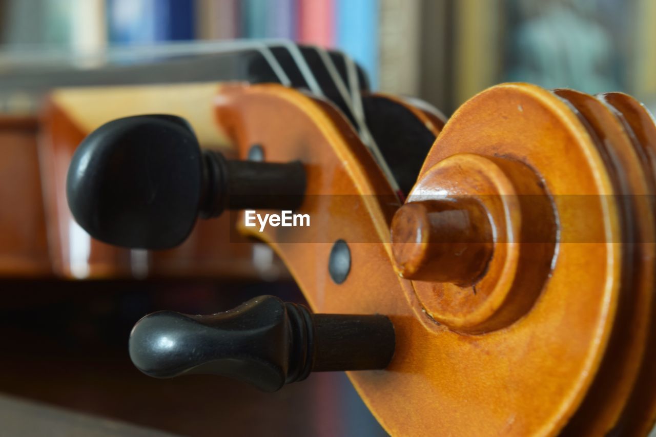 Close-up of violin headstock