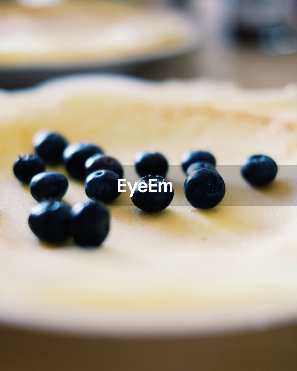 Close-up of blueberries on top of pancake