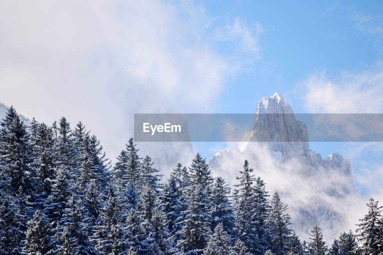 LOW ANGLE VIEW OF SNOWCAPPED MOUNTAINS AGAINST SKY