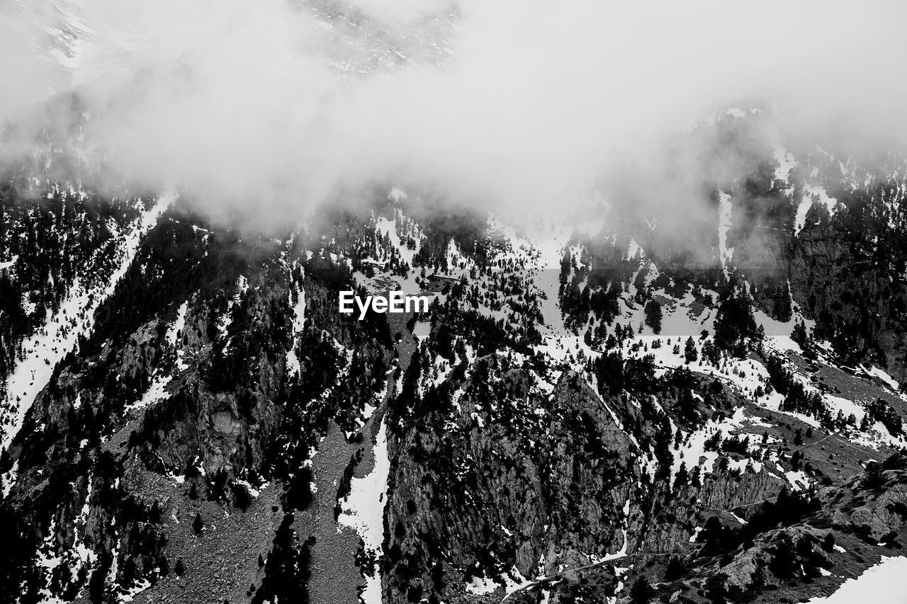 Scenic view of mountains against cloudy sky