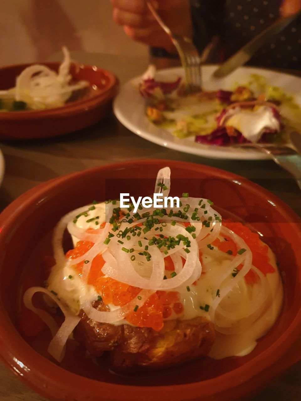 High angle view of meal served on table