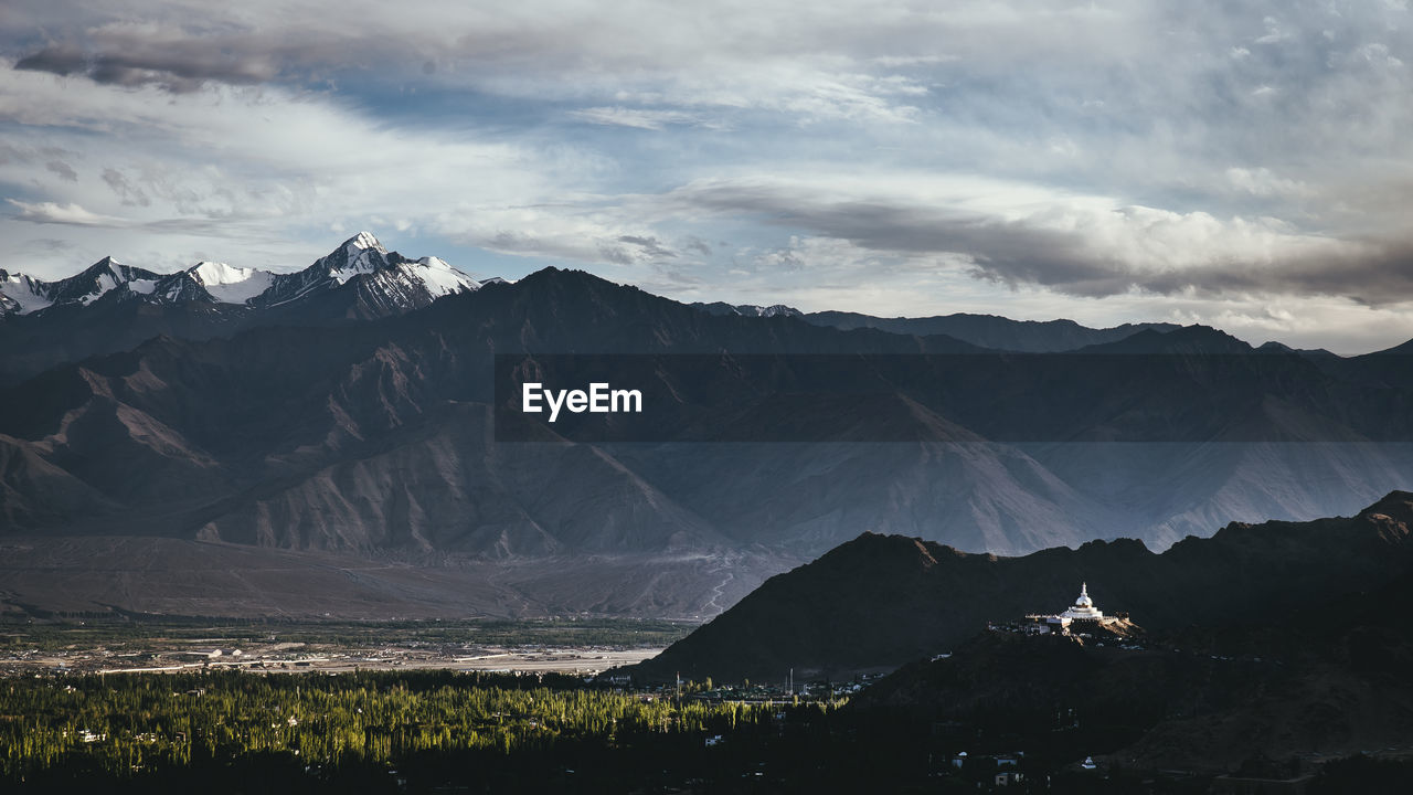 Scenic view of snowcapped mountains against sky