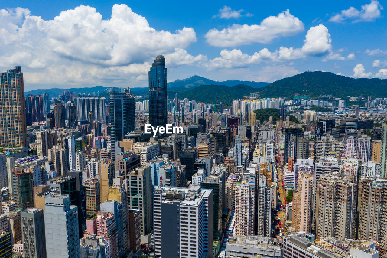 Aerial view of modern buildings in city