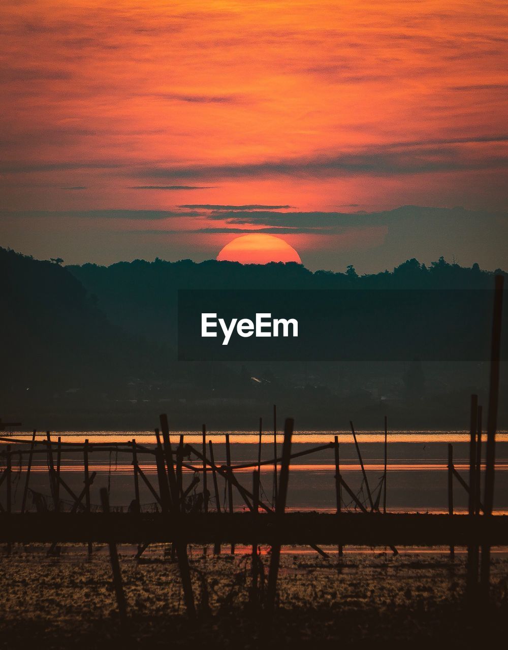 Scenic view of lake against sky during sunset