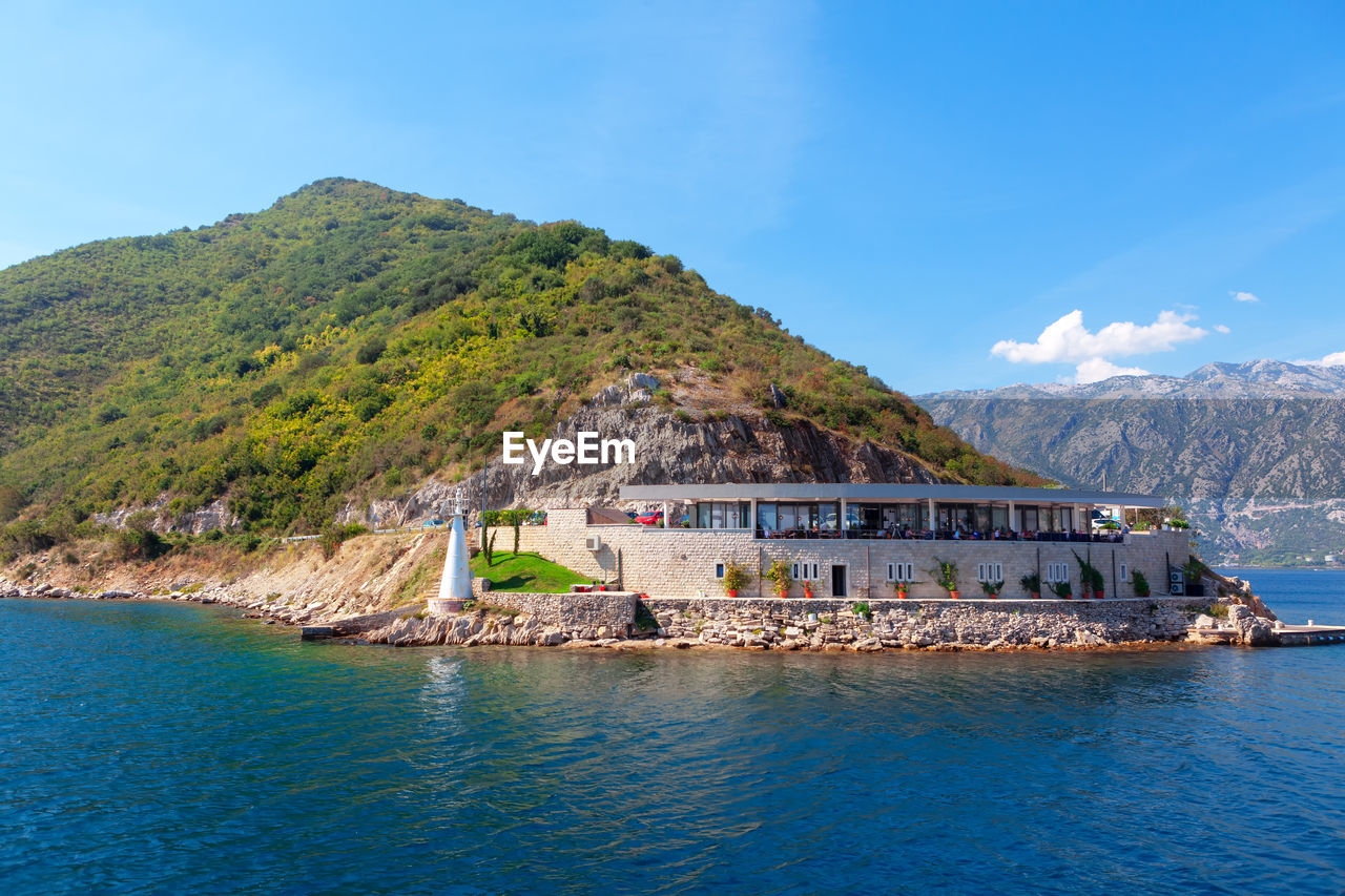 Mediterranean terrace restaurant situated at the kotor bay coast in montenegro 