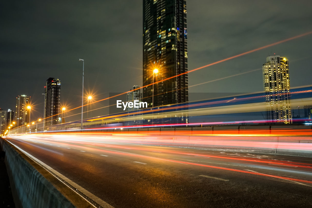 Light trails on road at night