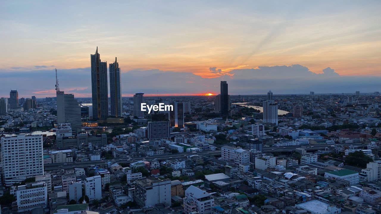 Sunset over bangkok city from high view point