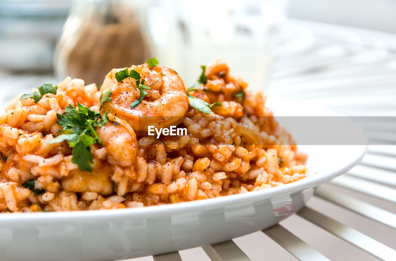 Close-up of risotto in plate on table