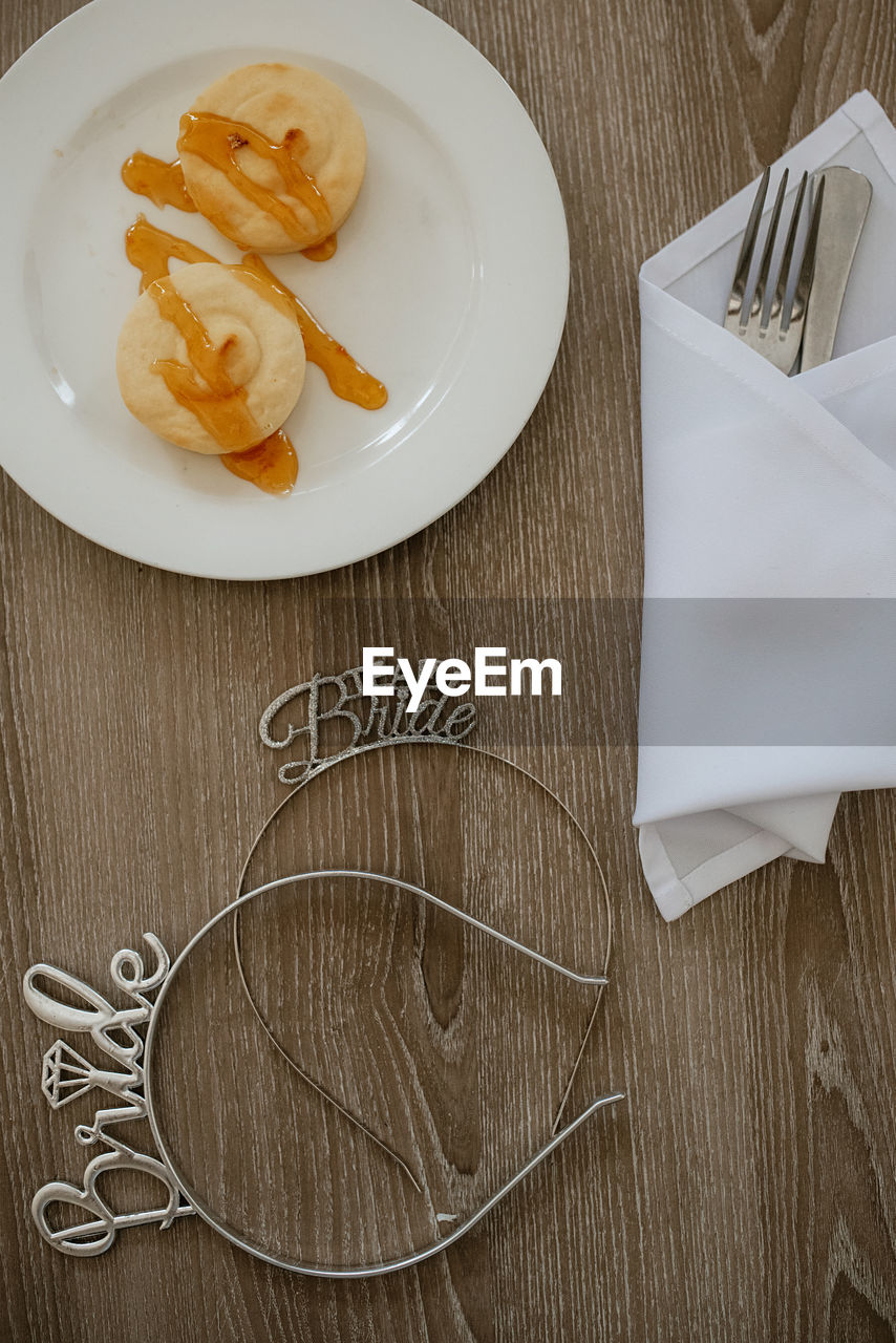 high angle view of food served on table