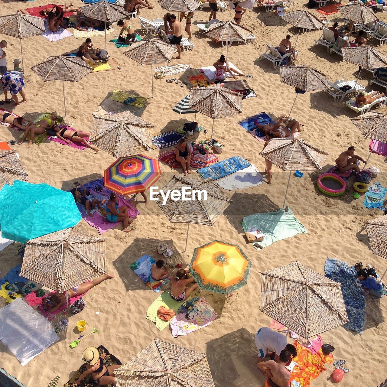 High angle view of people at beach