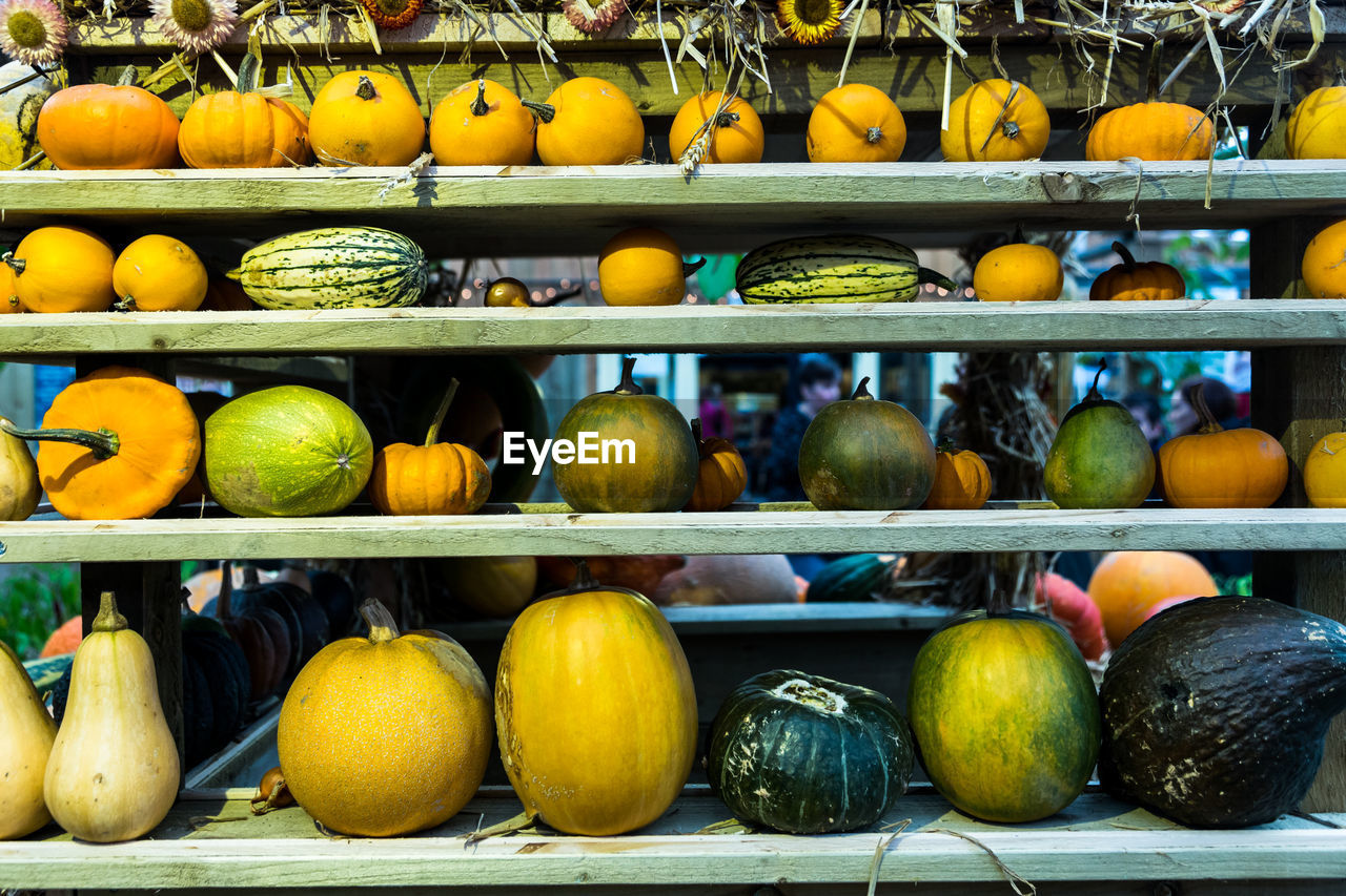 Close-up of vegetables in shelf for sale at market