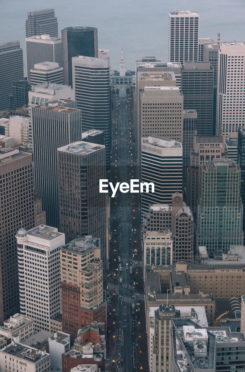 Aerial view over empty streets of san francisco