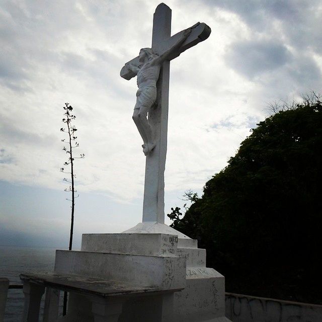 LOW ANGLE VIEW OF OLD CHURCH AGAINST CLOUDY SKY