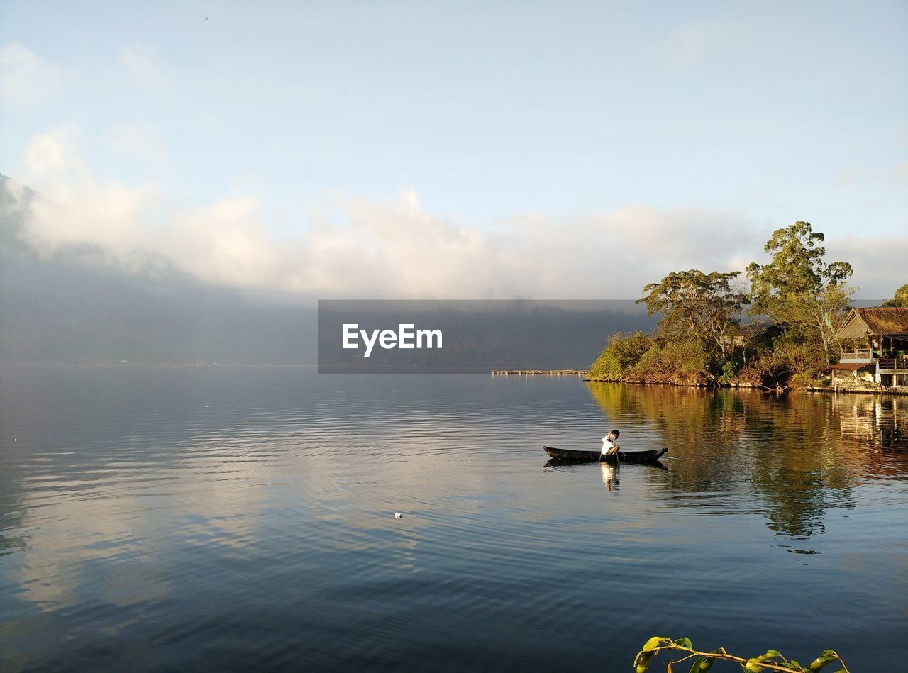 BOAT ON LAKE AGAINST SKY